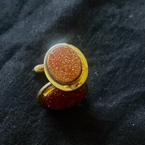 Cuff Links - Orange Center Stone in Gold Tone